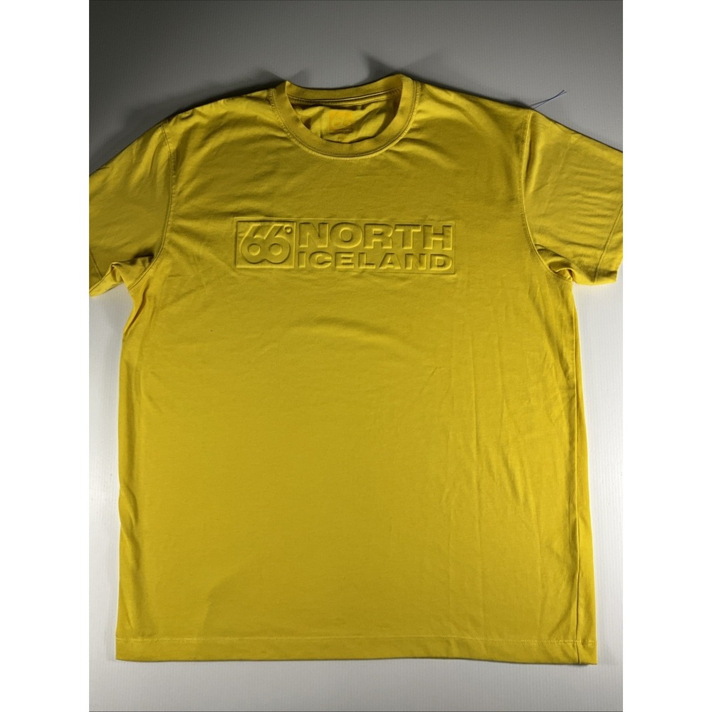 66°North Iceland Men's XL Yellow Short Sleeve Outdoor Logo Shirt